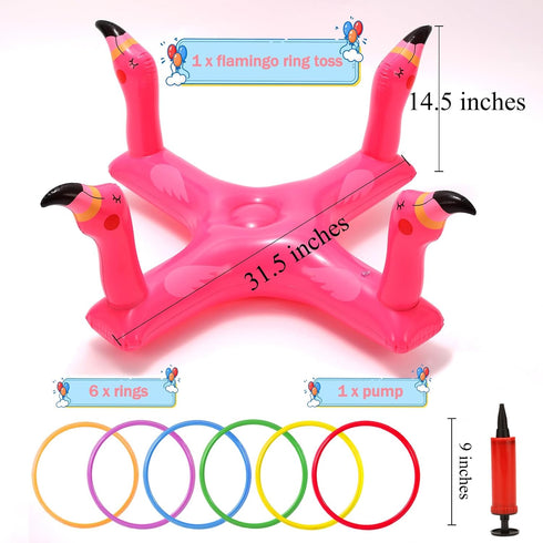 Inflatable Pool Ring Toss Games with 6 Rings, Flamingo Shark Pool Ring Toss Game Summer Pool Toys Party Games for Kids and Adults...