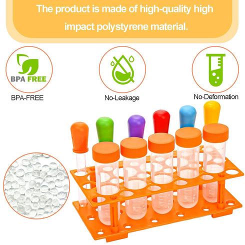ZENFUN 12 Pieces Jumbo Test Tubes with Stand, Plastic Test Tubes for Primary Science, 5 Pieces Jumbo Test Tubes, 6 Pieces Liquid Droppers Silicone...