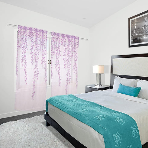ICYANG Lavender Curtains Lilac Leaf Purple Vine Willow Tulle Room 78.6 x 39.3 Inch Sheer Drape Panel Valances for Living Room Bedroom Balcony Door...
