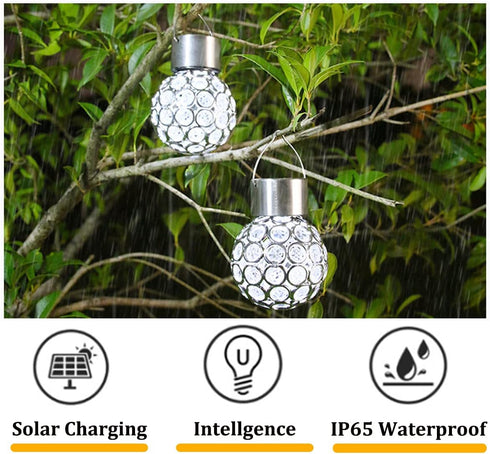 2 Pack Hanging Solar Light Outdoor, Decorative Solar Powered Waterproof Ball Shaped Night Light, Hanging Globe Solar Lights for Gardens, Yards, Pa...