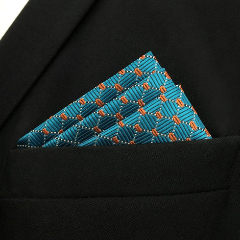 SHLAX&WING Blue Mens Pocket Square Silk Hanky Checkered 12.6 inches Large Size...