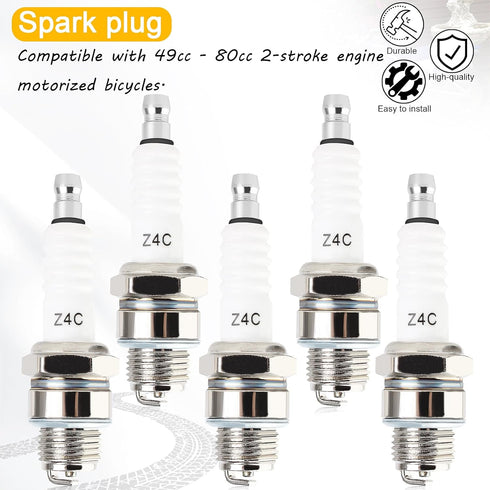 5pcs Spark Plug Z4C for 49cc 50cc 66cc 70cc 80cc 2-Stroke Engine Motorized Bicycle Moped Scooter Yamaha JOG50 90 ZX50 DIO50 Suzuki AG100 QJ50 DX10...