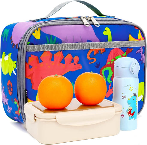 FlowFly Kids Lunch box Insulated Soft Bag Mini Cooler Back to School Thermal Meal Tote Kit for Girls, Boys, Dinosaur...