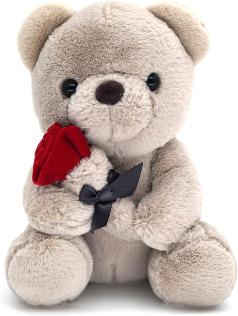 9.8'' Teddy Bear with Rose, Soft Plush Bear Doll Stuffed Animals Toys Valentines Day Decor Gifts for Her/Girlfriend Lover Mom Kids (Gray)...