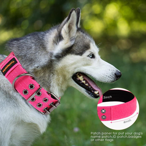 Tactical Dog Collar for Medium Large Dogs,Heavy Duty Metal Buckle Dog Collar,Soft Neoprene Padded Dog Collar,Nylon Wide Dog Collar(X-Large, Pink)...