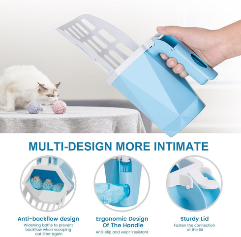 Cat Litter Scooper with Holder Kitty Litter Scoop with Bag, Cat Litter Shovel with 150 Refill Bags, Portable Cat Poop Scooper Cat Litter Container...