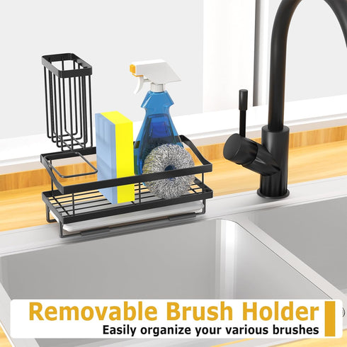 Maifan Sponge Holder for Kitchen Sink, Kitchen Sink Caddy Organizer with Detachable Brush Holder, Stainless Steel Dish Soap Caddy Rustproof Sink H...