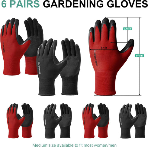 Trifabricy Garden Gloves for Women/Men - 6 Pairs Breathable Natural Latex Gardening Gloves with Grip, Outdoor Hard-wearing Protective Work Gloves ...