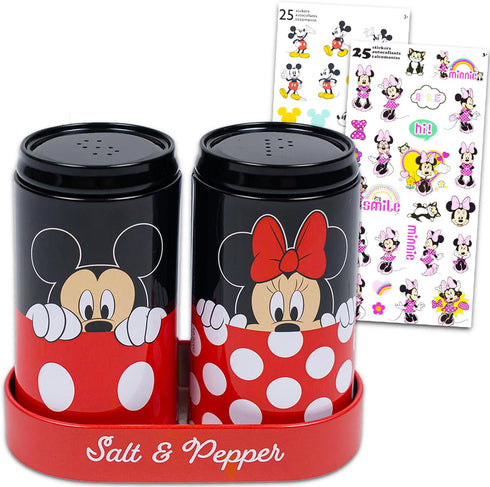 Mickey and Minnie Salt and Pepper Shakers - Disney Kitchen Accessories Bundle with Mickey and Minnie Salt and Pepper Shakers Plus Stickers | Micke...