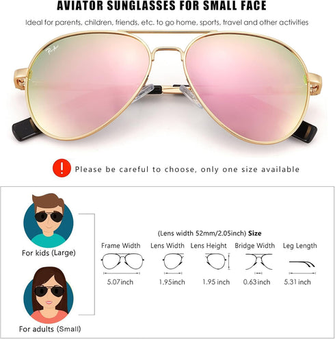 Pro Acme Small Polarized Aviator Sunglasses for Adult Small Face and Junior,52mm...