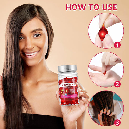 60 Pcs Hair Vitamin Oil Capsules, Rich in Macadamia Nut Oil, Avocado Oil,Moroccan Oil, Vitamin A C E Pro B5 Hair Care Essence, No Need to Rinse an...