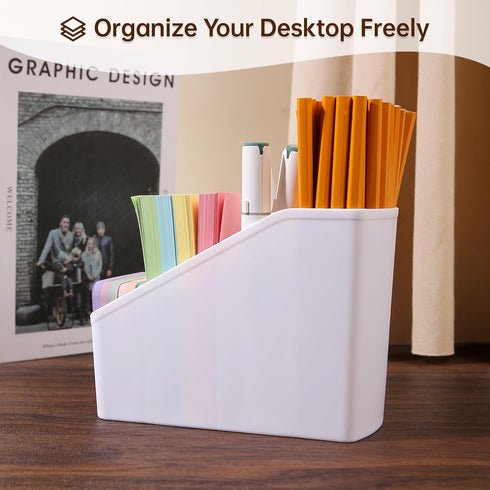 2-Piece Set Plastic Desk Organizer With 8 Slots,Minimalist Multi-purpose Storage for Small Items,White Matte Surface...