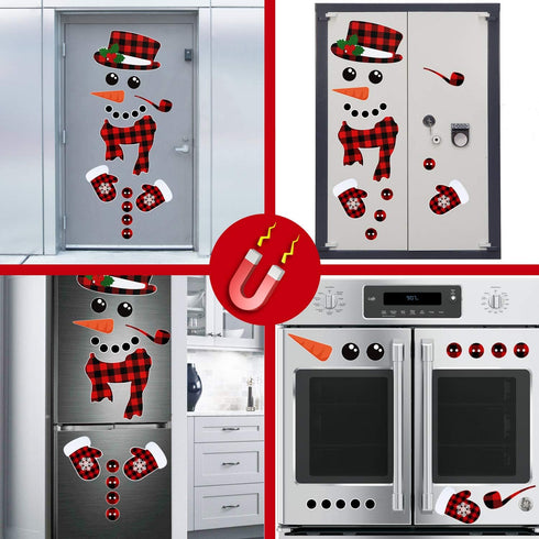 17Pcs Snowman Refrigerator Magnets | Christmas Decorations | Large Red Black Buffalo Plaid Fridge Magnet Stickers | Xmas Holiday Decorations for F...