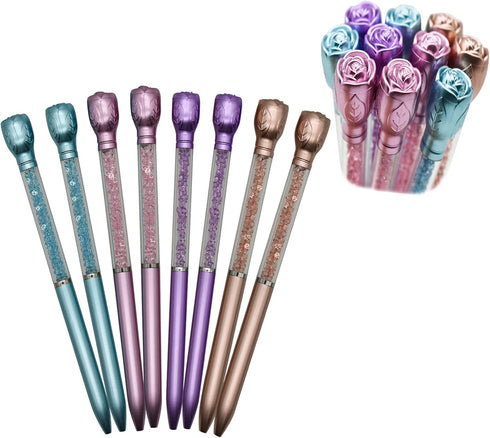 Maydahui 24PCS Rose Ballpoint Pen Retractable Flower Pens Crystal Quicksand Gem Pen Black Ink for School Home Party...