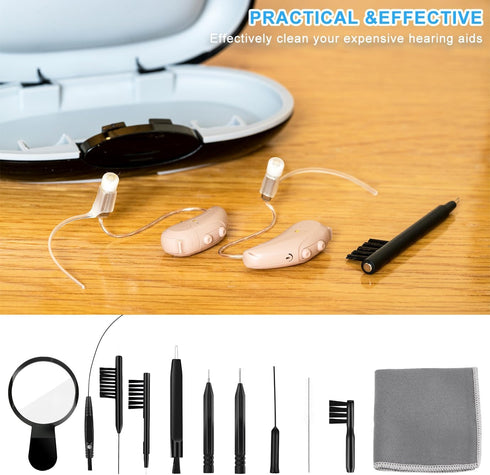 WXJ13 Hearing Aid Cleaning Kit, 13 Pieces, Includes Nylon Brushes, Magnifier, Ventilation Rod, Screwdriver, Case for Headphones, Earplugs, Mobile ...