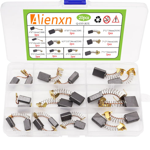 20pcs 10 Different Sizes Electric Motor Carbon Brushes, Motor Carbon Brushes Set for Replacement Repair Power Tools Q-035-BOX...