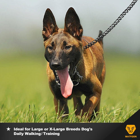 Premium Heavy Duty Extra Wide Links 13mm Dog Chain Leash, 6 Feet Faux Chrome Stainless Steel Cuban Link Chain Labor-Saving Spring Basic Leash for ...