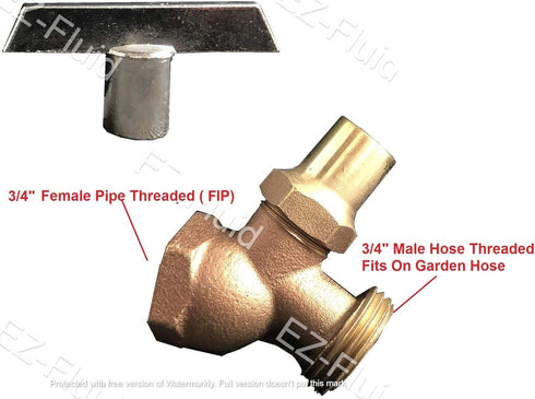 EZ-FLUID 3/4"FIP X 3/4" MHT Male Hose Threaded Hose Connector Hose Bib w/Loose Key,Heavy Duty Brass No-Kink Hose Bibb Water Faucet,Outdoor Garden ...