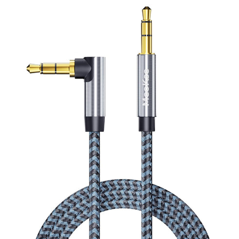 3.5mm Audio Cable Male to Male 20FT/6M Stereo Aux Cord 90 Degree Right Angle Aux Cable Nylon Braided Aux Cable Compatible with Beats iPhone iPod i...