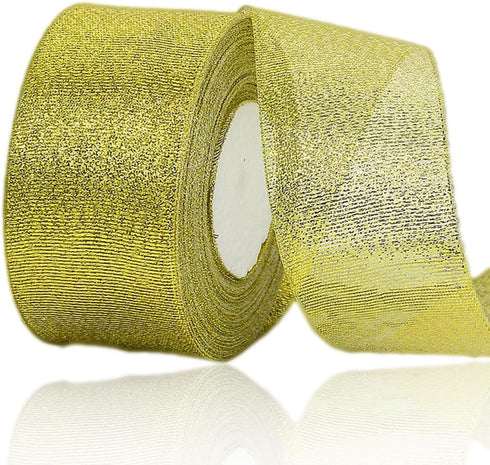 Gold Glitter Ribbon 1-1/2 Inch x 25 Yards, Metallic Glitter Sparkly Ribbon for Christmas Trees, Wreaths, Bouquets, DIY Crafts, Gift Wrapping, Wedd...