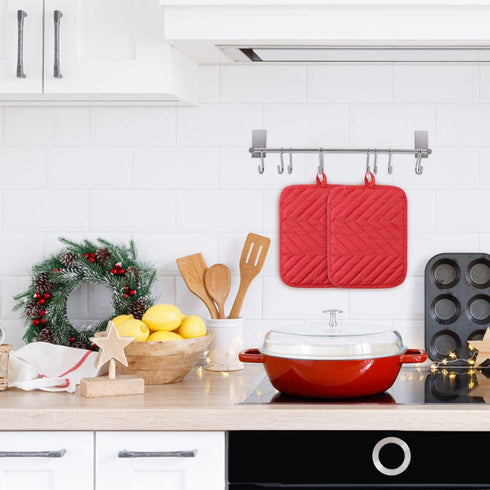 R HORSE 6Pcs Christmas Red Pot Holders with Pocket for Kitchen Cotton Pocket Pot Holder Set Heat Resistant Potholder Terry Coaster Oven Mitts Hot ...