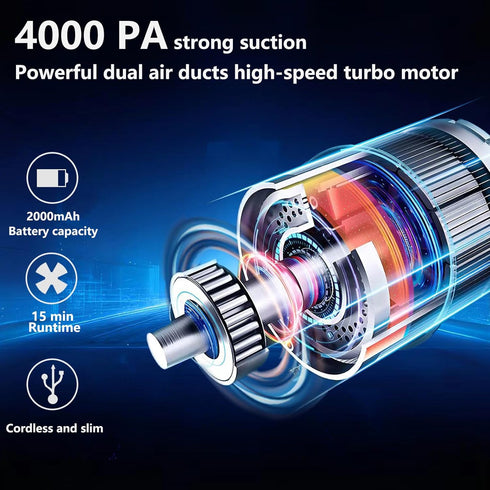Handheld Car Vacuum Cleaner Cordless, 4000Pa Powerful Portable Mini Vacuum Cleaner 2 in 1 Low Noise Air Buster with Multi-Nozzles for Car, Home, O...