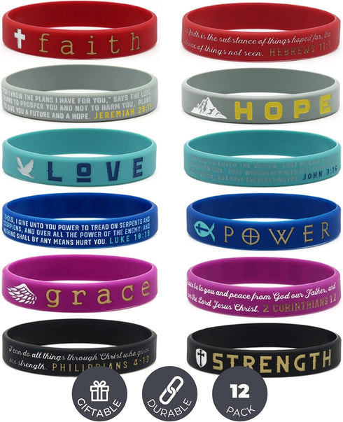 Inkstone Christian Inspirational Bible Silicone Rubber Wristbands 12 Pack - Motivational Wristbands Bracelets for Men & Women - Personalized Pack ...