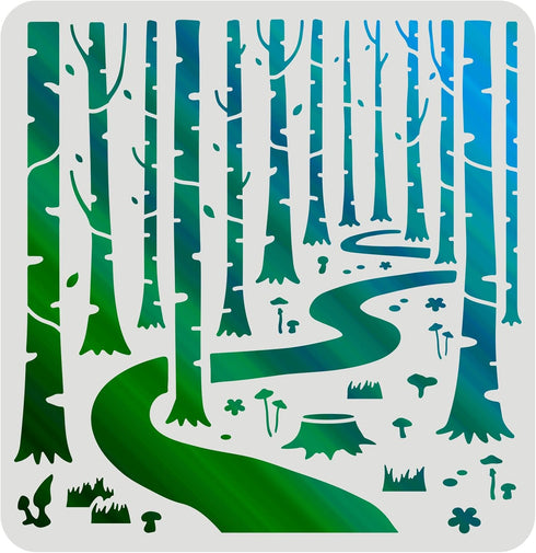 FINGERINSPIRE Woodland Forest Stencils 11.8x11.8 inch Forest Tree Painting Stencil Forest Path Stencil Plant Drawing Stencil Into The Woods Stenci...