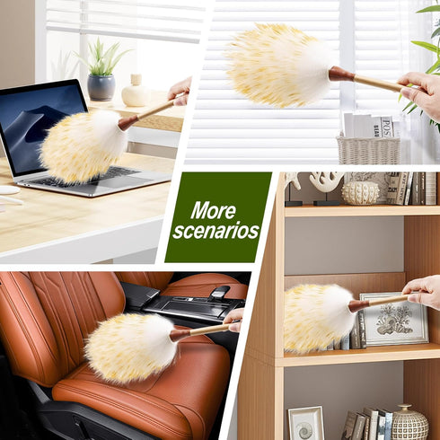 Lambswool Duster 15.9 Inch Handheld Wooden Wool Duster for Cleaning Window Blinds Computer Furniture (2PCS)...