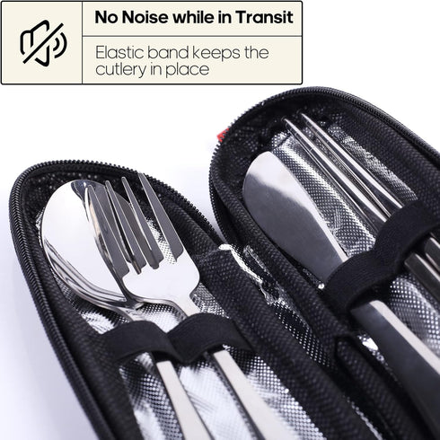 Travel Utensils with Case, Quatish Portable Silverware Set for Work, 304 Stainless Steel Reusable Travel Cutlery Set, Fork and Spoon Set for Campi...