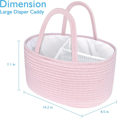 ABenkle Baby Diaper Caddy, Nursery Storage Bin and Car Organizer for Diapers Wipes, Cotton Rope Basket Changing Table Caddy...
