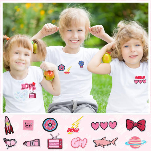 MTLEE 40 Pcs Pink Iron on Patches Embroidered Cute Applique Patches Appliques Pretty Preppy Unicorn Assorted Styles Cowgirl DIY Sew for Clothes Ja...