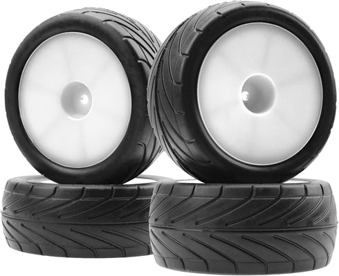 4Pack ShareGoo RC 85mm/3.34" Rubber Tires Front Rear Tyres 12mm Hex Wheel Compatible with Redcat HPI HSP Kyosho 1/10 RC Off-Road Car Buggy (White)...