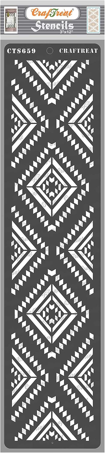 crafTreat Aztec Stencils for Painting on Wood - Aztec Border II - 3X12 Inches - Aztec Stencil for Furniture Painting - Reusable Stencils Border De...