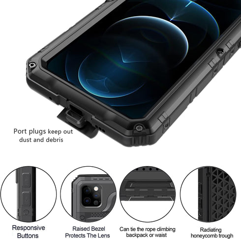 Marrkey Waterproof Case for iPhone 12 Pro Max, Heavy Duty Shockproof Dustproof Metal Durable Case with Built-in Screen,360 Full Body Protection Ru...