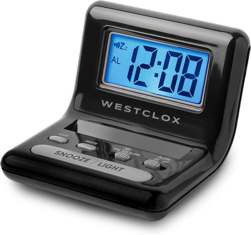Westclox LCD Digital Bedside Alarm Clock with Blue Backlit Display and Snooze Function, Battery Operated, (Black, 3-Inch)...