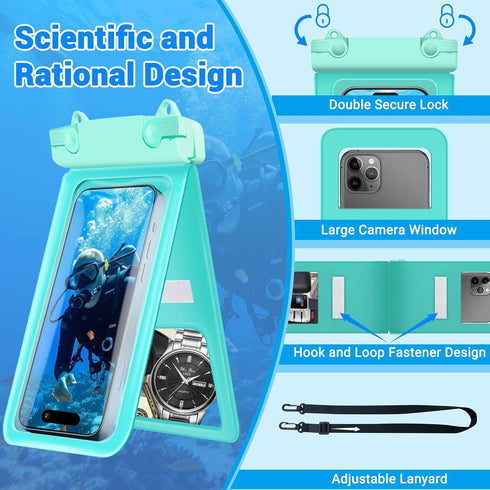 Waterproof Phone Pouch, IPX8 Double Space Cell Phone Case for iPhone 15 14 13 Pro Max Plus Samsung Galaxy S23 S22 Ultra, Detachable Lanyard, Cruis...