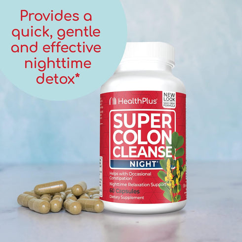 Health Plus Super Colon Cleanse Night Formula Digestive Support | Constipation Relief to Reduce Bloating with Probiotics and Valerian Root for Sle...