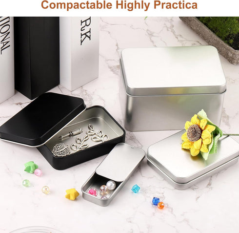 uxcell Metal Tin Box Containers, 2Pcs 7.1x4.3x1.6 Inch Silver Mini Portable Metal Rectangular Empty Hinged Tins Box with Lid for Home Storage Orga...