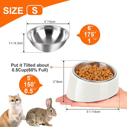 Tilted Angle Dog Bowl, 15° Slanted Stainless Steel Dog Cat Food Bowl, Non-Slip & Non-Spill Pet Feeder with Elevated Detachable Melamine Stand, Eas...