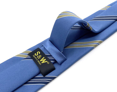 S&W SHLAX&WING Ties for Men Suits Steel Blue Stripes Business Necktie Set with Matching Pocket Square 57.5"...