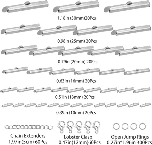 JOJOPLAY All Size Slider Clasp for Beading Slide Tube Cord Ends with Open Jump Rings Lobster Clasp Chain Extender Jewelry Finding Kit Bead Loom En...