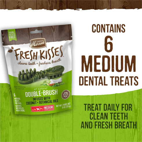 Merrick Fresh Kisses Natural Dental Chews Infused With Coconut And Botanical Oils For Medium Dogs 25-50 Lbs - 6 ct. Bag...