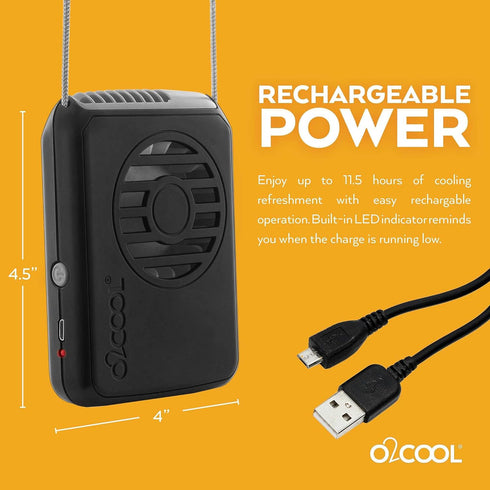 O2COOL Portable Neck Personal Travel USB Battery Powered Adjustable Lanyard Cooling Fan, (Black)...