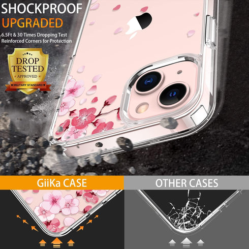 GiiKa for iPhone 13 Case with Screen Protector, Clear Full Body Protective Floral Girls Women Shockproof Hard Case with TPU Bumper Cover Phone Cas...