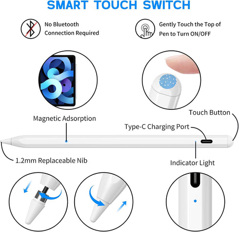 Stylus Pens for Touch Screens, NTHJOYS Active Stylus Pen for iOS/Android with Magnetic Design Fine Point Stylist Pencil Compatible with Apple iPad...