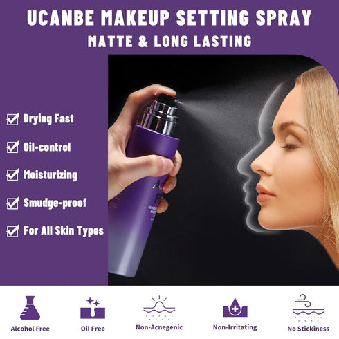 UCANBEMAKUP Long Lasting Makeup Setting Spray Kit- 6.76 Fl oz Hydrating Matte Finish Mist Lightweight Face Make up Fixer +Translucent Loose Settin...
