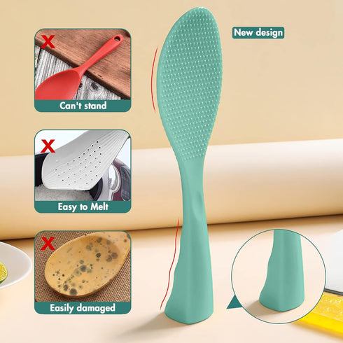 FireKylin Rice Paddle, Silicone Standing Rice Spatula with Non Stick Rice Spoon Paddle Heat Resistant Rice Cooker Spoon, Serving Spoon for Rice(Aq...