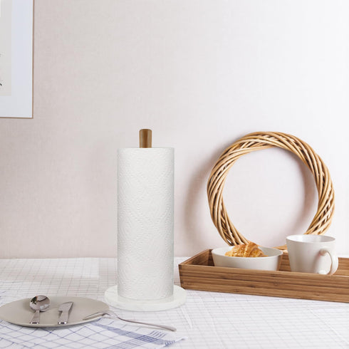 Buruis Wood Paper Towel Holder, Marble Base Modern Decorative Countertop Standing Rolls Holder for Kitchen, Toilet, Pantry and Bathroom (Marble Ba...
