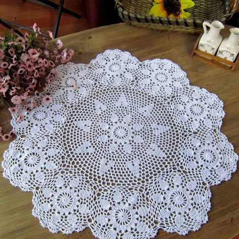 Hetao 100% Cotton Handmade Crochet Round Tablecloth Doilies Lace Table Covers,White, 24 Inch...